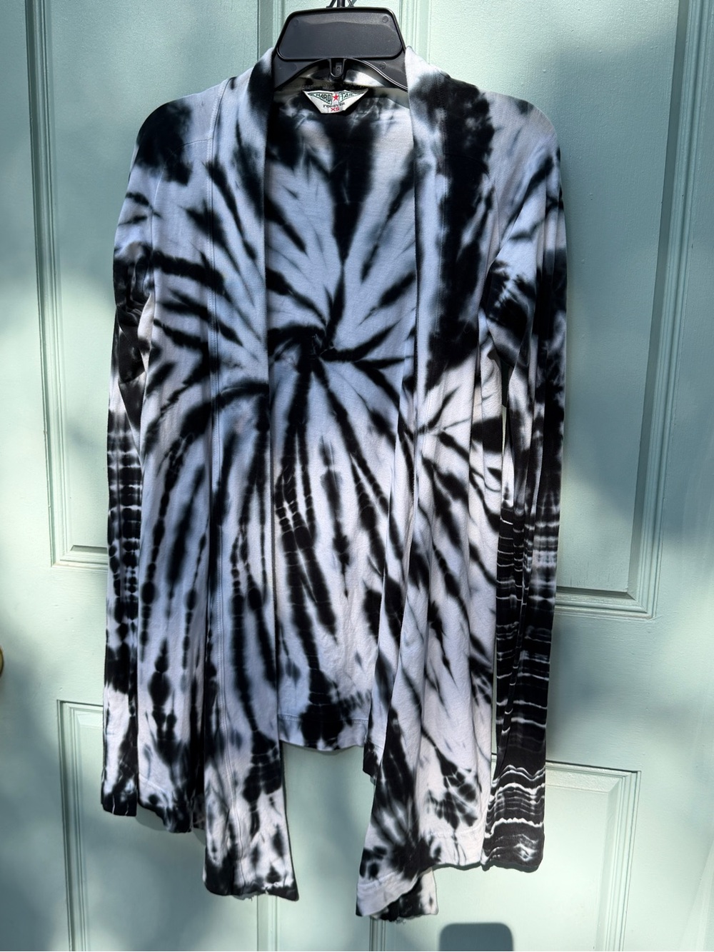 Hard Tail Black & White Tie-Dye Open Front Cardigan XS